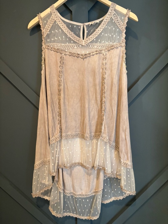 POL Tops - POL Vintage Washed Lace Trim Tunic Top